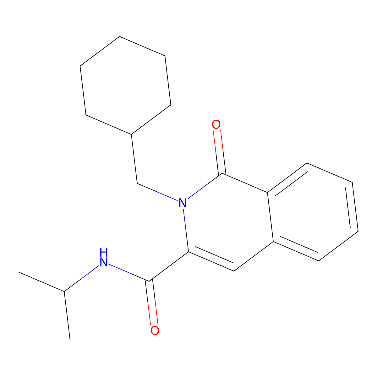 2-(cyclohexylmethyl)-1-oxo-N-(propan-2-yl)-1,2-dihydroisoquinoline-3-carboxamide molecular structure, CAS 3054584-94-7