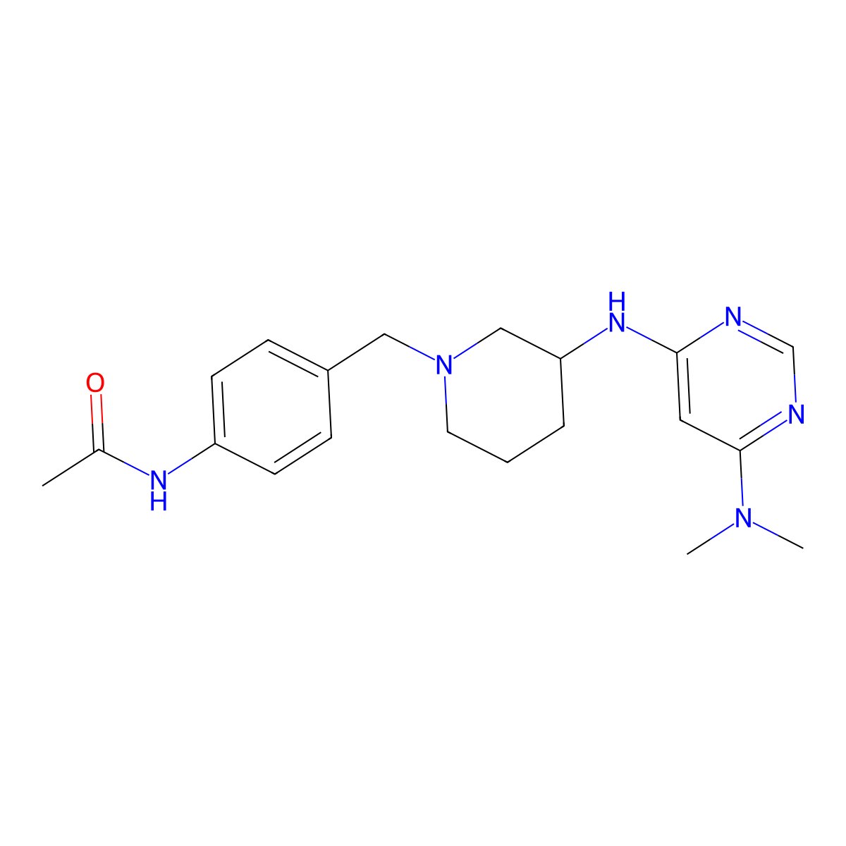 N-{4-[(3-{[6-(dimethylamino)pyrimidin-4-yl]amino}piperidin-1-yl)methyl]phenyl}acetamide molecular structure, CAS 3054584-97-0