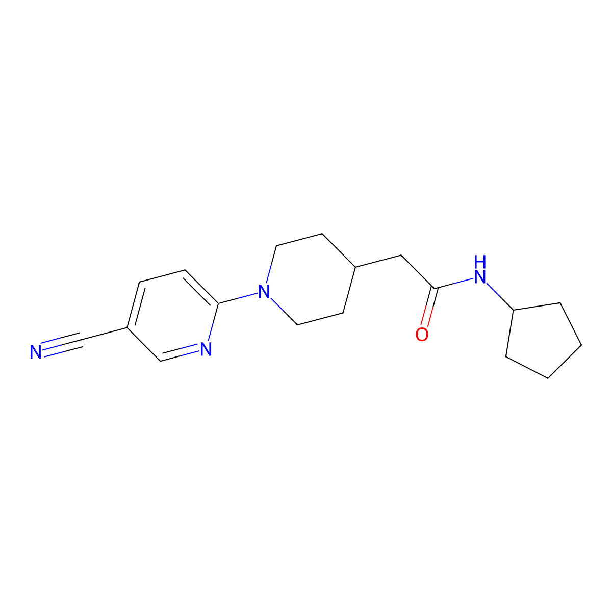 2-[1-(5-cyanopyridin-2-yl)piperidin-4-yl]-N-cyclopentylacetamide molecular structure, CAS 3054585-00-8