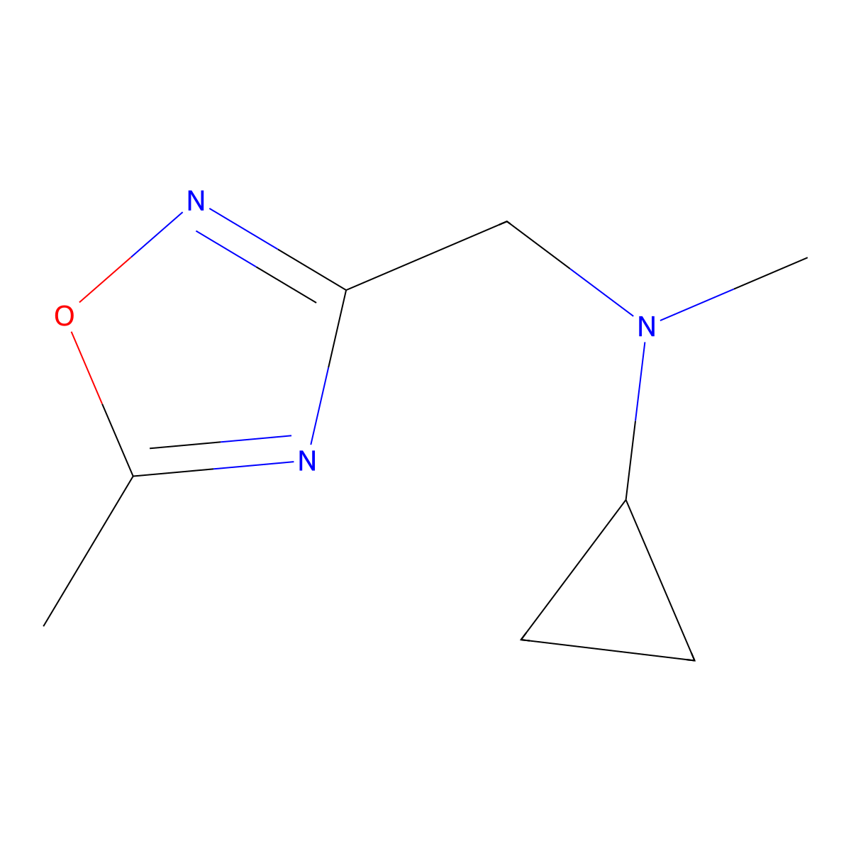 N-methyl-N-[(5-methyl-1,2,4-oxadiazol-3-yl)methyl]cyclopropanamine molecular structure, CAS 3054585-01-9