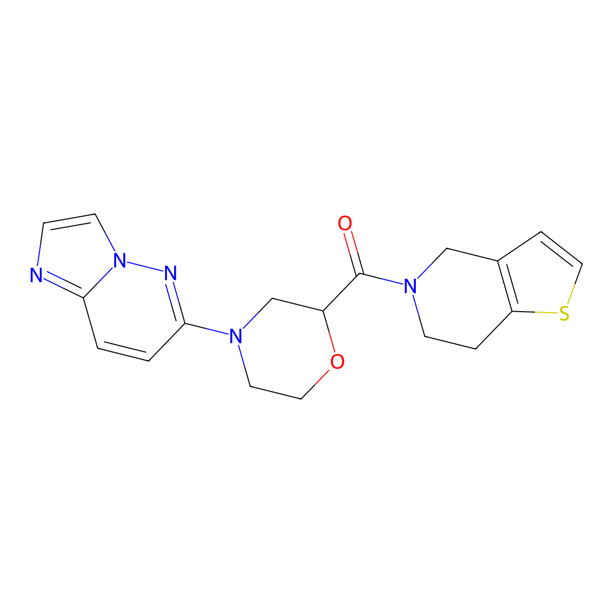 4-{imidazo[1,2-b]pyridazin-6-yl}-2-{4H,5H,6H,7H-thieno[3,2-c]pyridine-5-carbonyl}morpholine molecular structure, CAS 3054585-03-1