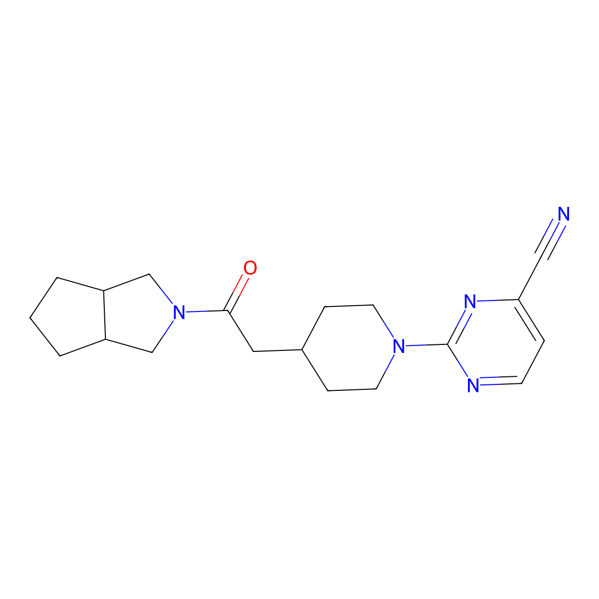 2-[4-(2-{Octahydrocyclopenta[c]pyrrol-2-yl}-2-oxoethyl)piperidin-1-yl]pyrimidine-4-carbonitrile molecular structure, CAS 3054585-08-6