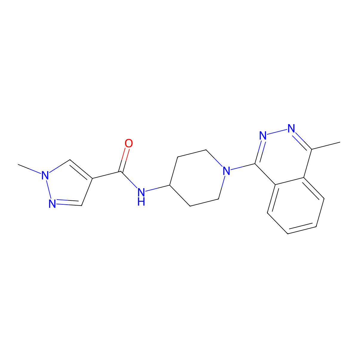 1-methyl-N-[1-(4-methylphthalazin-1-yl)piperidin-4-yl]-1H-pyrazole-4-carboxamide molecular structure, CAS 3054585-11-1