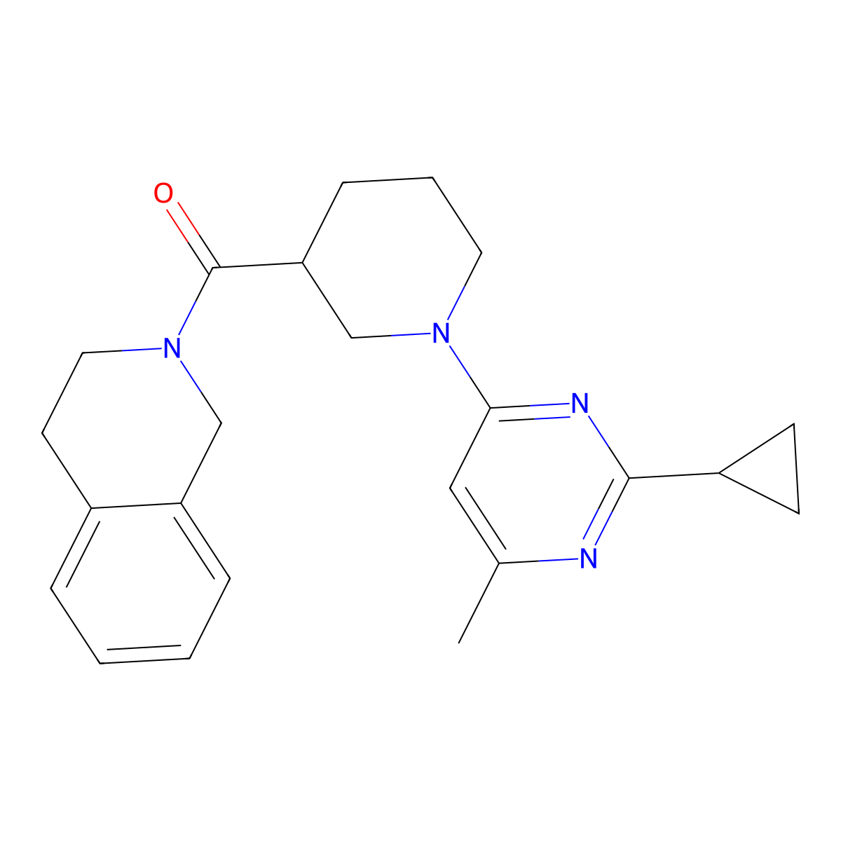2-[1-(2-Cyclopropyl-6-methylpyrimidin-4-yl)piperidine-3-carbonyl]-1,2,3,4-tetrahydroisoquinoline molecular structure, CAS 3054585-16-6