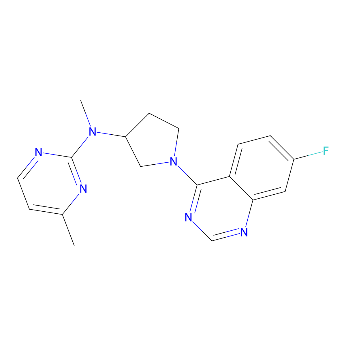 N-[1-(7-fluoroquinazolin-4-yl)pyrrolidin-3-yl]-N,4-dimethylpyrimidin-2-amine molecular structure, CAS 3054585-25-7
