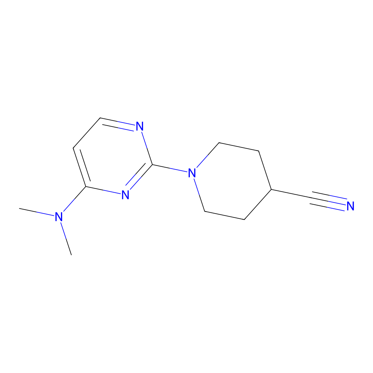 1-[4-(Dimethylamino)pyrimidin-2-yl]piperidine-4-carbonitrile molecular structure, CAS 3054585-26-8
