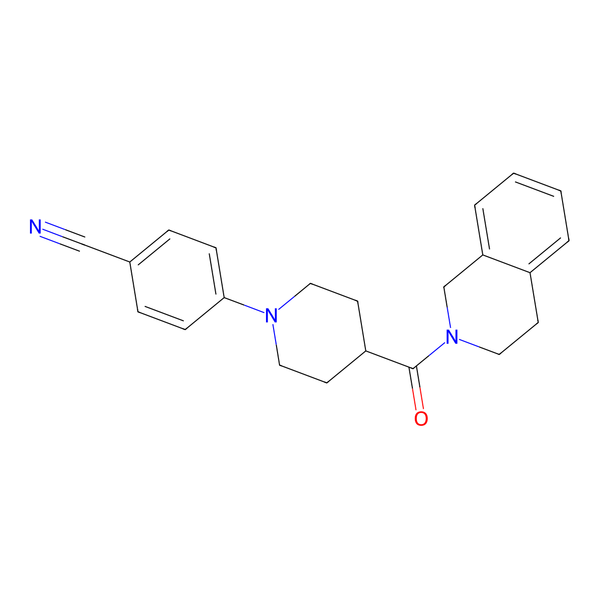 4-[4-(1,2,3,4-Tetrahydroisoquinoline-2-carbonyl)piperidin-1-yl]benzonitrile molecular structure, CAS 3054585-28-0