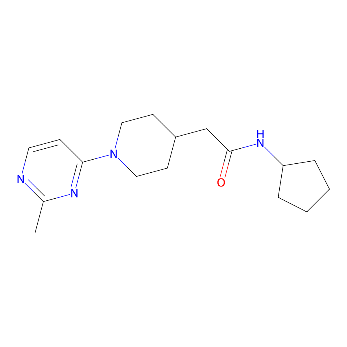 N-cyclopentyl-2-[1-(2-methylpyrimidin-4-yl)piperidin-4-yl]acetamide molecular structure, CAS 3054585-30-4