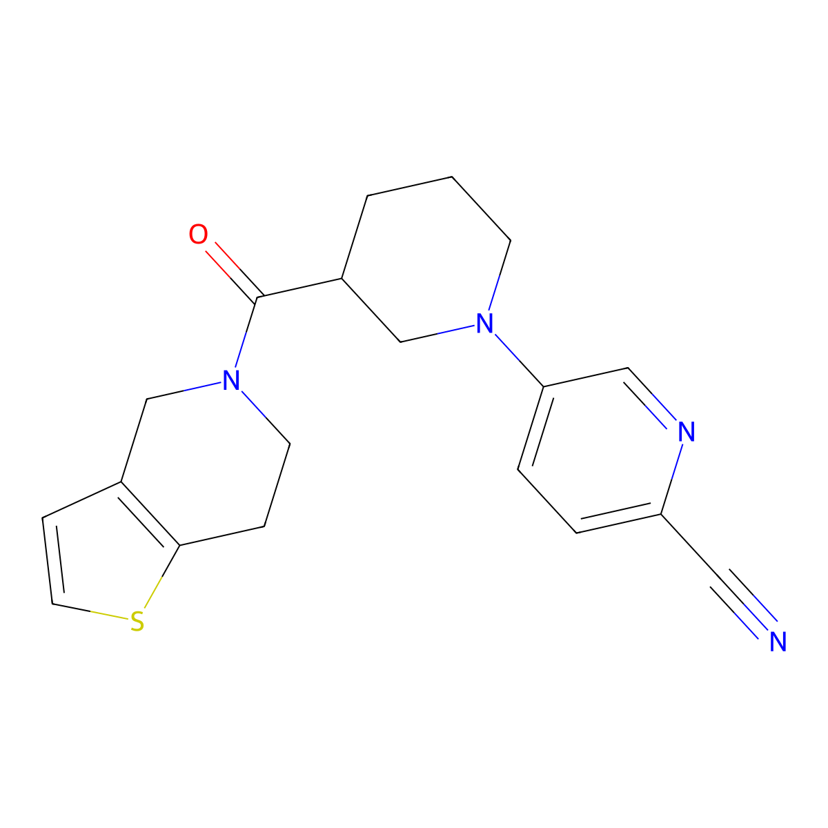 5-(3-{4H,5H,6H,7H-thieno[3,2-c]pyridine-5-carbonyl}piperidin-1-yl)pyridine-2-carbonitrile molecular structure, CAS 3054585-36-0