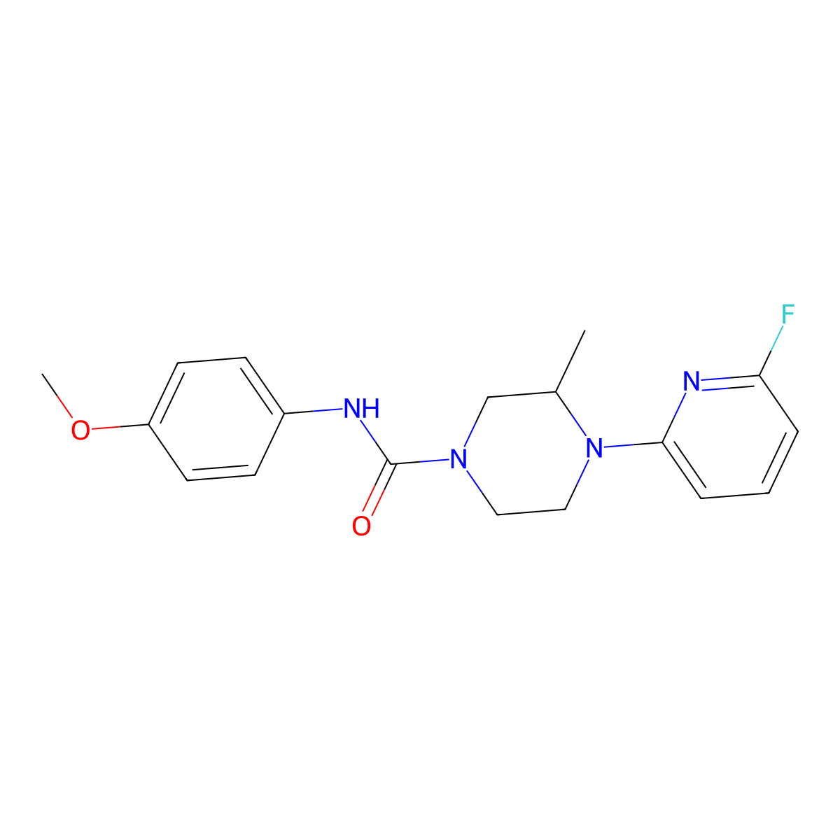 4-(6-fluoropyridin-2-yl)-N-(4-methoxyphenyl)-3-methylpiperazine-1-carboxamide molecular structure, CAS 3054585-41-7