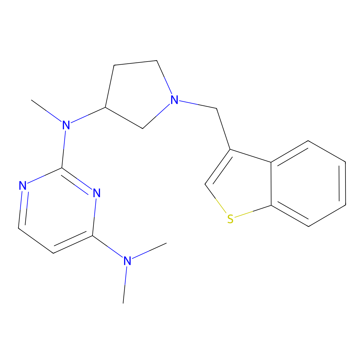 N2-{1-[(1-benzothiophen-3-yl)methyl]pyrrolidin-3-yl}-N2,N4,N4-trimethylpyrimidine-2,4-diamine molecular structure, CAS 3054585-43-9