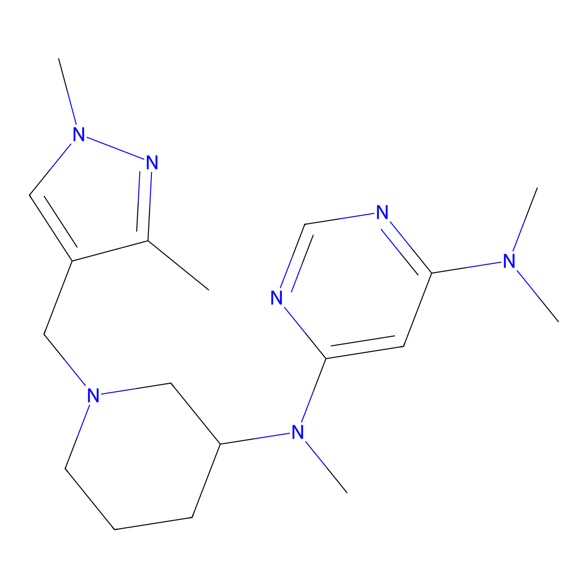 N4-{1-[(1,3-dimethyl-1H-pyrazol-4-yl)methyl]piperidin-3-yl}-N4,N6,N6-trimethylpyrimidine-4,6-diamine molecular structure, CAS 3054585-45-1