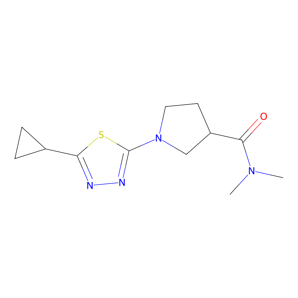 1-(5-cyclopropyl-1,3,4-thiadiazol-2-yl)-N,N-dimethylpyrrolidine-3-carboxamide molecular structure, CAS 3054585-46-2