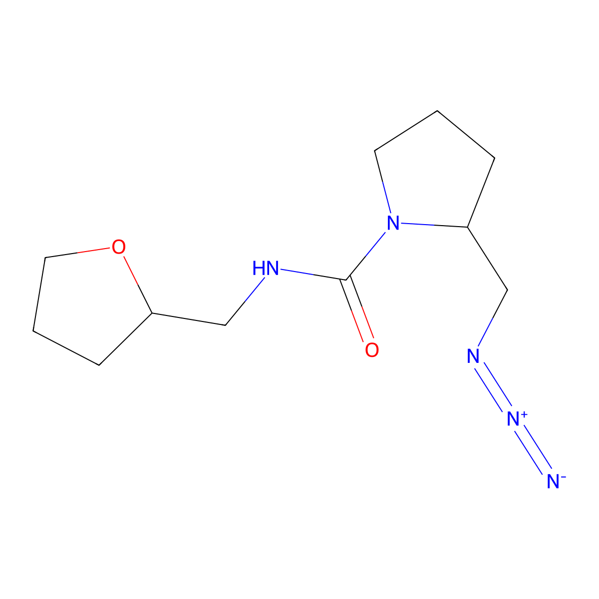2-(azidomethyl)-N-[(oxolan-2-yl)methyl]pyrrolidine-1-carboxamide molecular structure, CAS 3054585-50-8