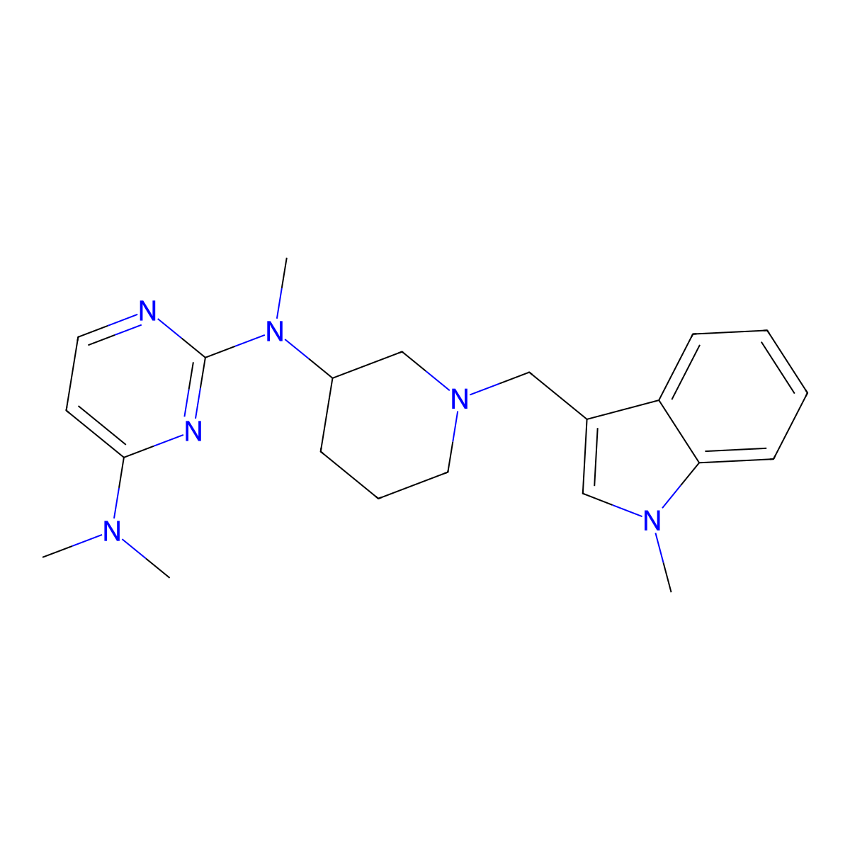 2-N,4-N,4-N-trimethyl-2-N-[1-[(1-methylindol-3-yl)methyl]piperidin-3-yl]pyrimidine-2,4-diamine molecular structure, CAS 3054585-52-0