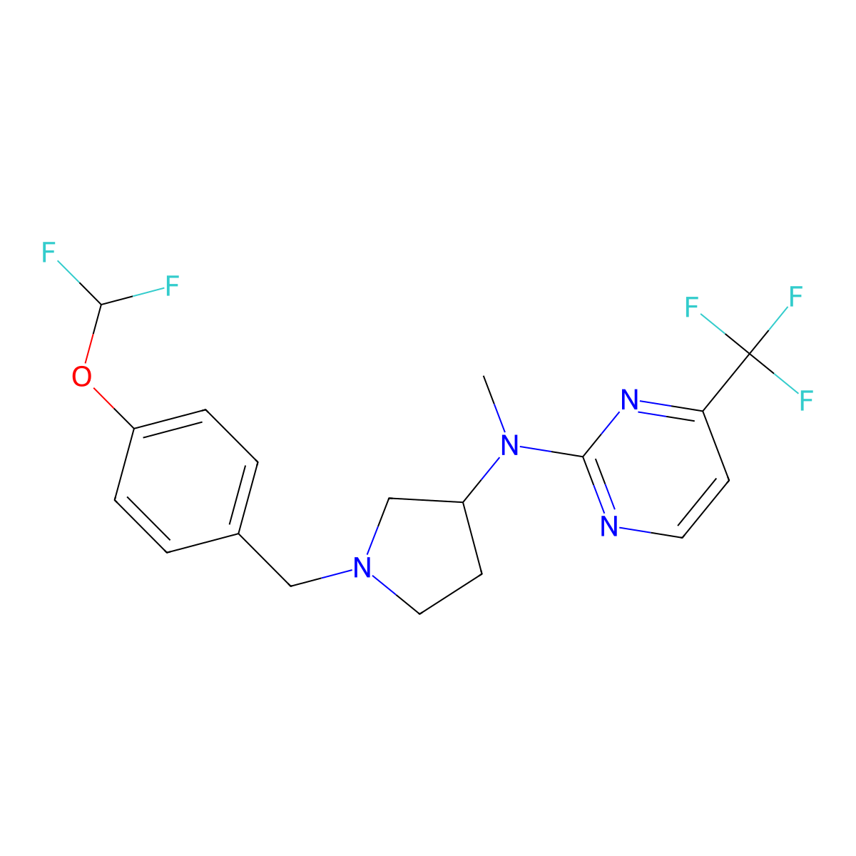 N-(1-{[4-(difluoromethoxy)phenyl]methyl}pyrrolidin-3-yl)-N-methyl-4-(trifluoromethyl)pyrimidin-2-amine molecular structure, CAS 3054585-55-3