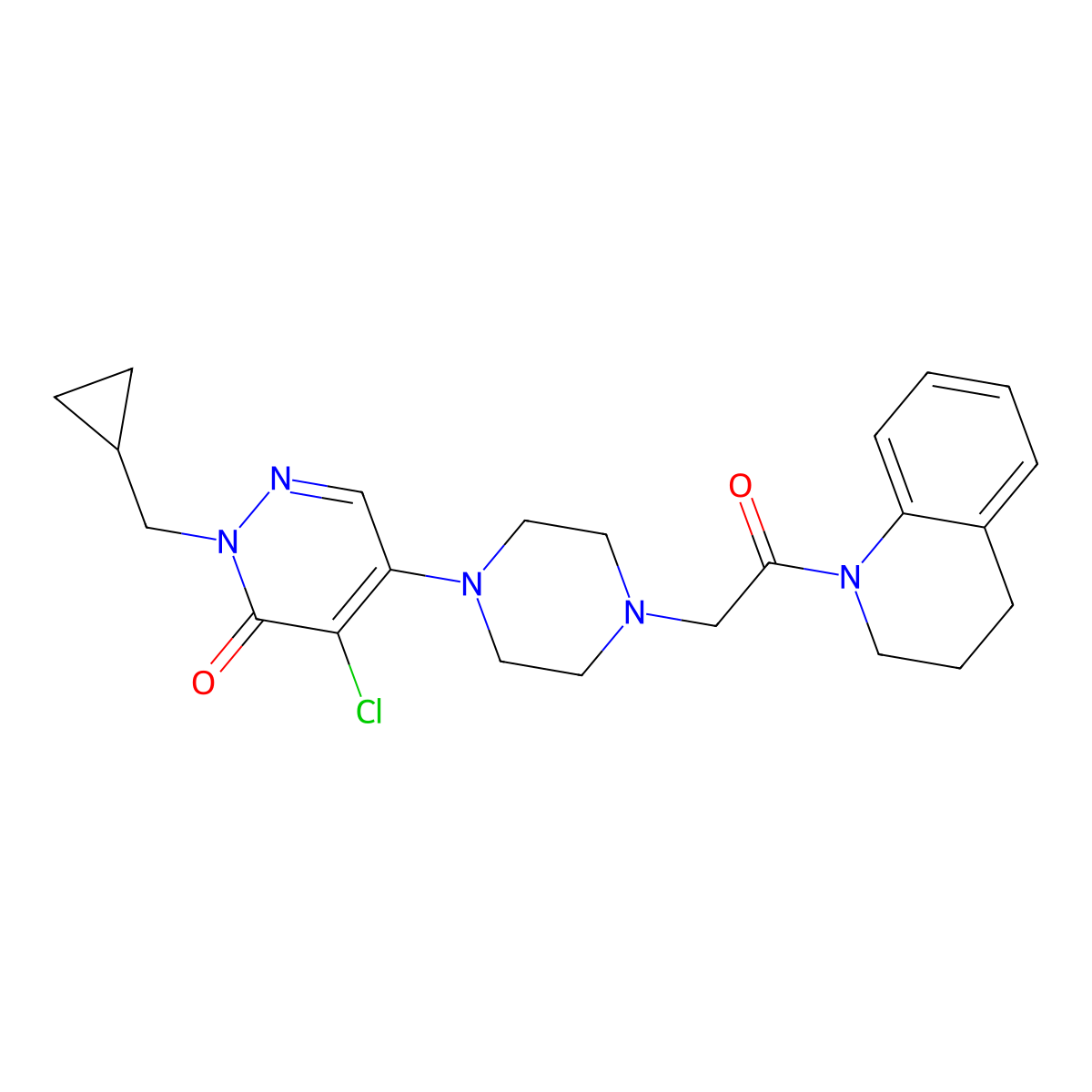 4-Chloro-2-(cyclopropylmethyl)-5-{4-[2-oxo-2-(1,2,3,4-tetrahydroquinolin-1-yl)ethyl]piperazin-1-yl}-2,3-dihydropyridazin-3-one molecular structure, CAS 3054585-56-4