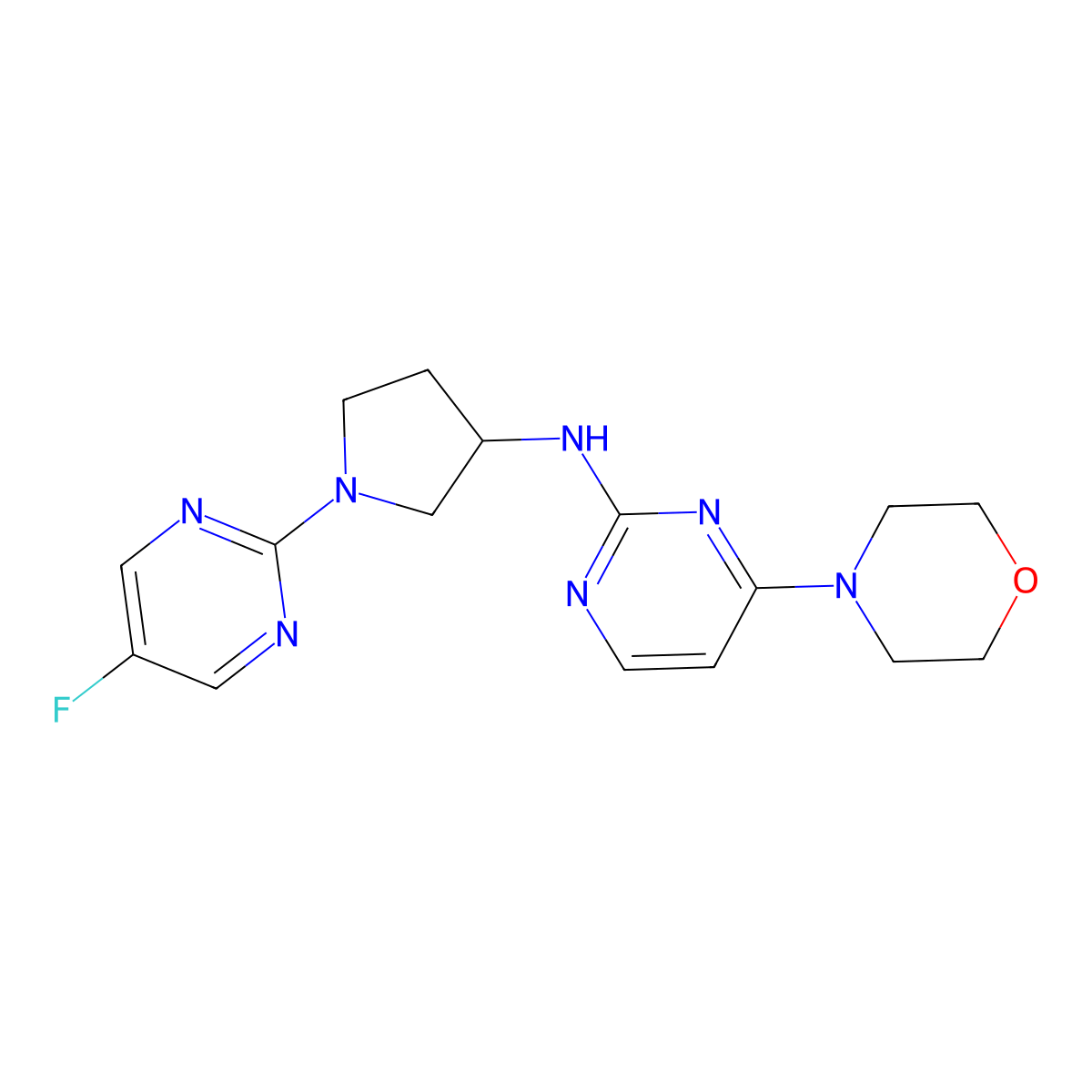 N-[1-(5-fluoropyrimidin-2-yl)pyrrolidin-3-yl]-4-(morpholin-4-yl)pyrimidin-2-amine molecular structure, CAS 3054585-61-1
