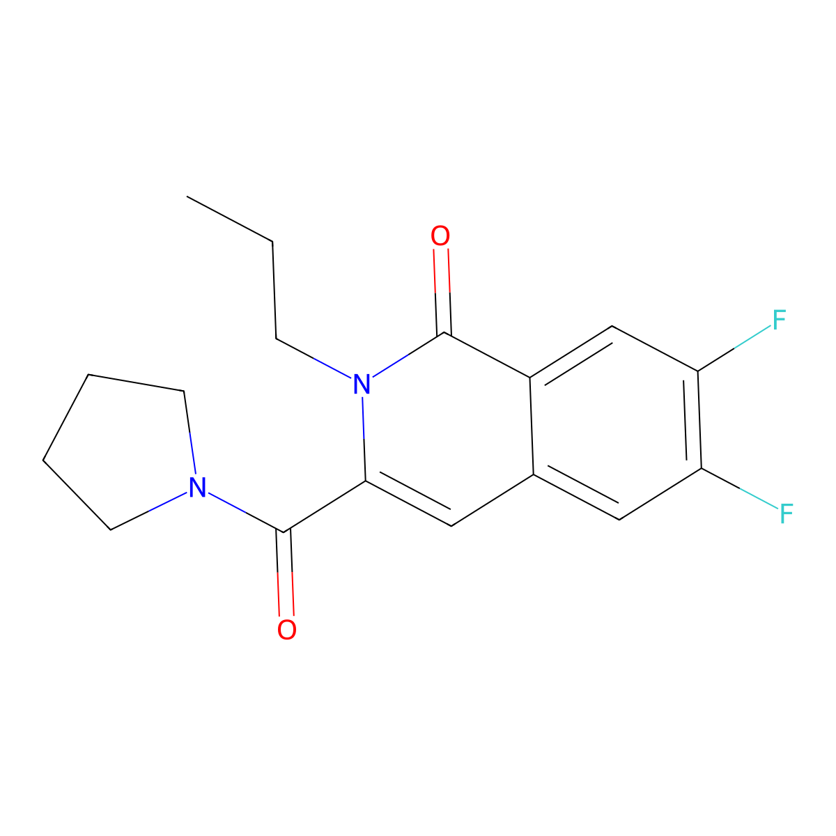 6,7-Difluoro-2-propyl-3-(pyrrolidine-1-carbonyl)-1,2-dihydroisoquinolin-1-one molecular structure, CAS 3054585-63-3