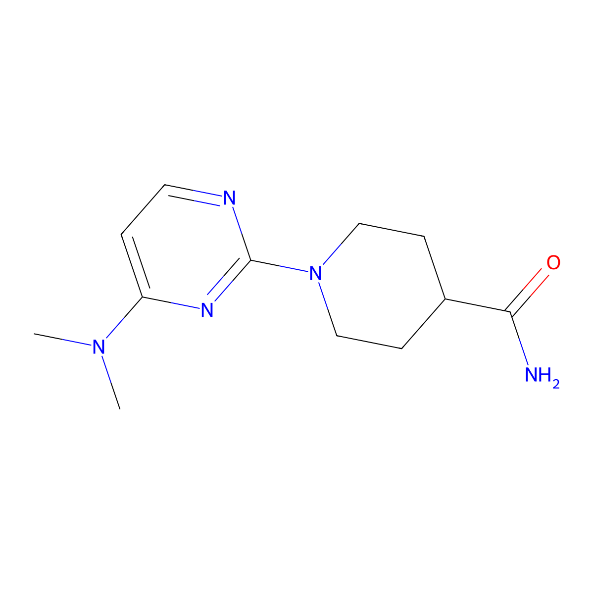 1-[4-(Dimethylamino)pyrimidin-2-yl]piperidine-4-carboxamide molecular structure, CAS 3054585-65-5