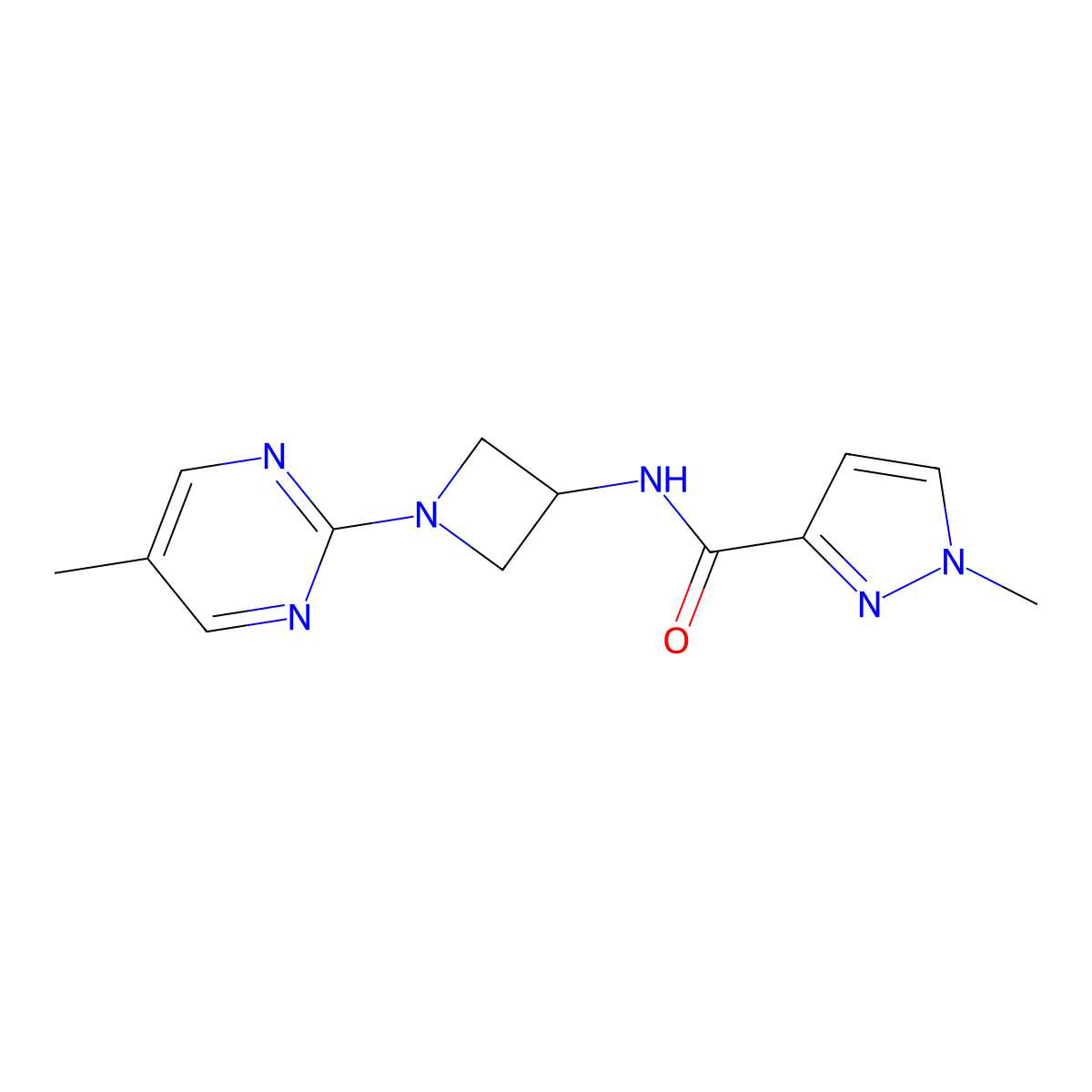1-methyl-N-[1-(5-methylpyrimidin-2-yl)azetidin-3-yl]-1H-pyrazole-3-carboxamide molecular structure, CAS 3054585-69-9