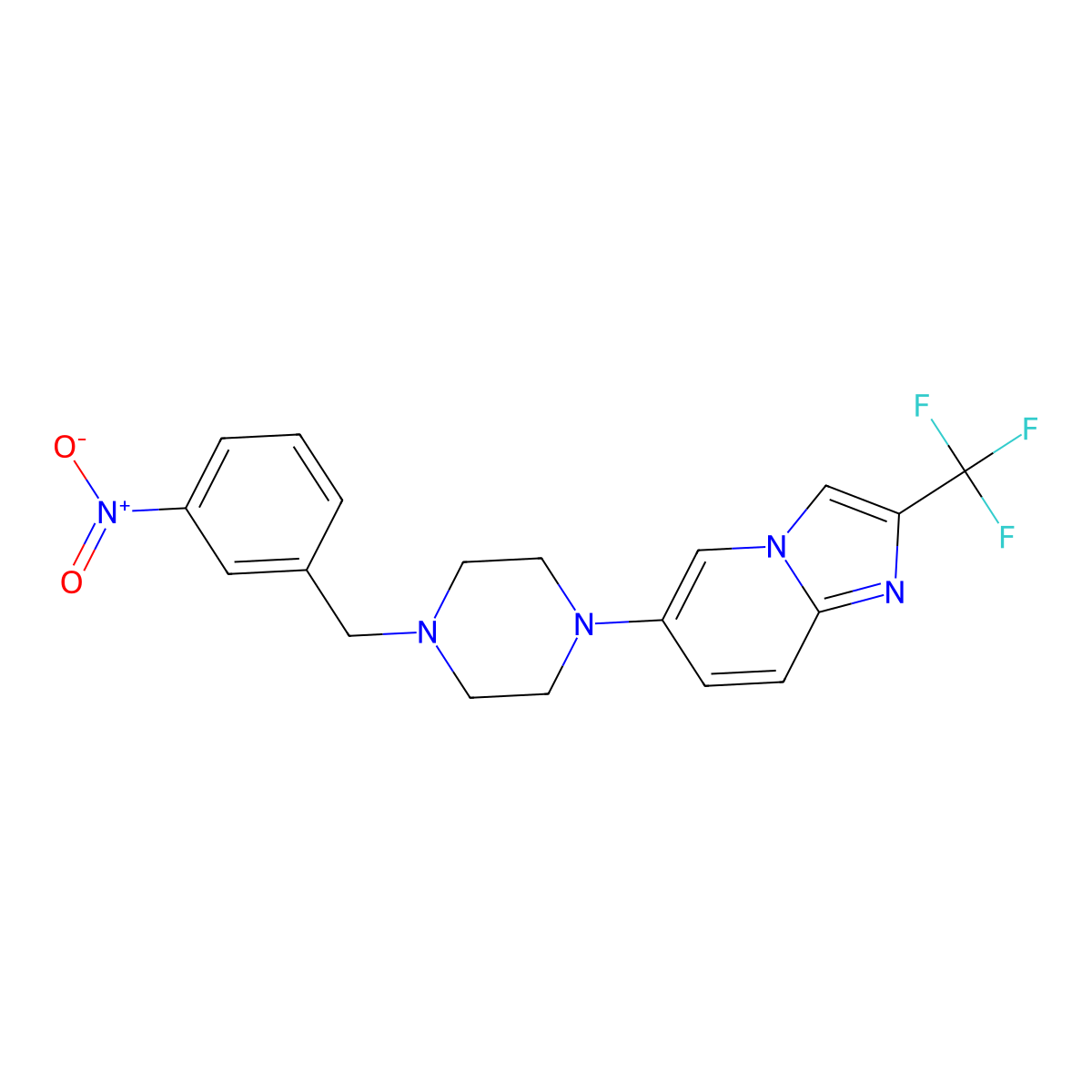 1-[(3-Nitrophenyl)methyl]-4-[2-(trifluoromethyl)imidazo[1,2-a]pyridin-6-yl]piperazine molecular structure, CAS 3054585-71-3