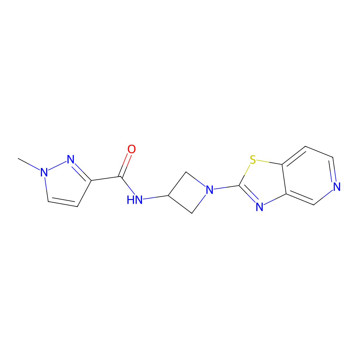 1-methyl-N-(1-{[1,3]thiazolo[4,5-c]pyridin-2-yl}azetidin-3-yl)-1H-pyrazole-3-carboxamide molecular structure, CAS 3054585-73-5