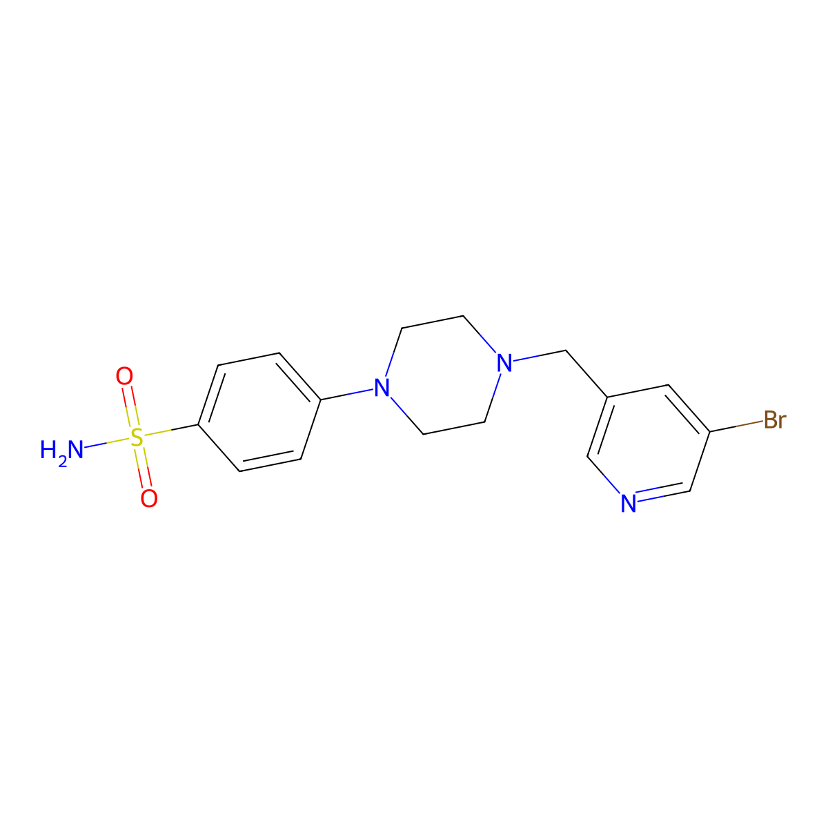 4-{4-[(5-Bromopyridin-3-yl)methyl]piperazin-1-yl}benzene-1-sulfonamide molecular structure, CAS 3054585-74-6