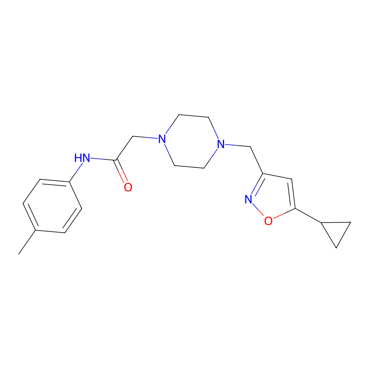 2-{4-[(5-cyclopropyl-1,2-oxazol-3-yl)methyl]piperazin-1-yl}-N-(4-methylphenyl)acetamide molecular structure, CAS 3054585-75-7