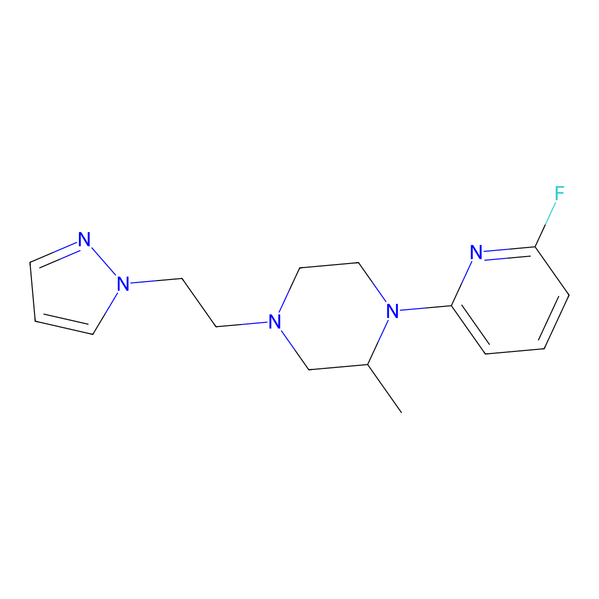1-(6-fluoropyridin-2-yl)-2-methyl-4-[2-(1H-pyrazol-1-yl)ethyl]piperazine molecular structure, CAS 3054585-80-4