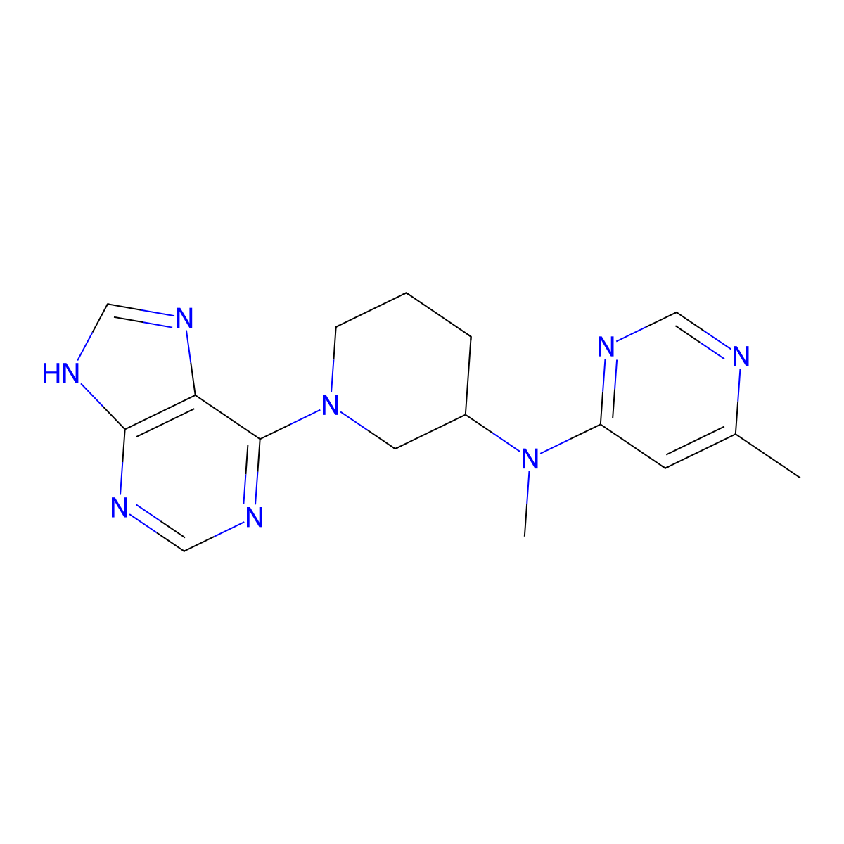 N,6-dimethyl-N-[1-(9H-purin-6-yl)piperidin-3-yl]pyrimidin-4-amine molecular structure, CAS 3054585-81-5