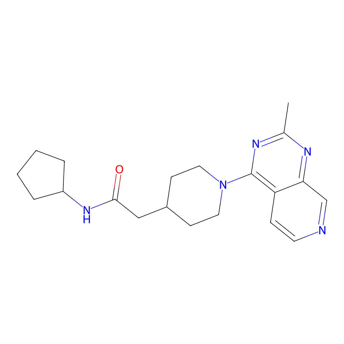 N-cyclopentyl-2-(1-{2-methylpyrido[3,4-d]pyrimidin-4-yl}piperidin-4-yl)acetamide molecular structure, CAS 3054585-87-1