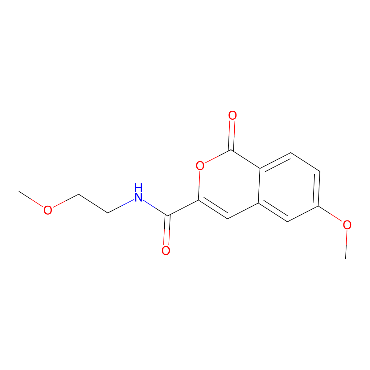 6-methoxy-N-(2-methoxyethyl)-1-oxo-1H-isochromene-3-carboxamide molecular structure, CAS 3054585-88-2