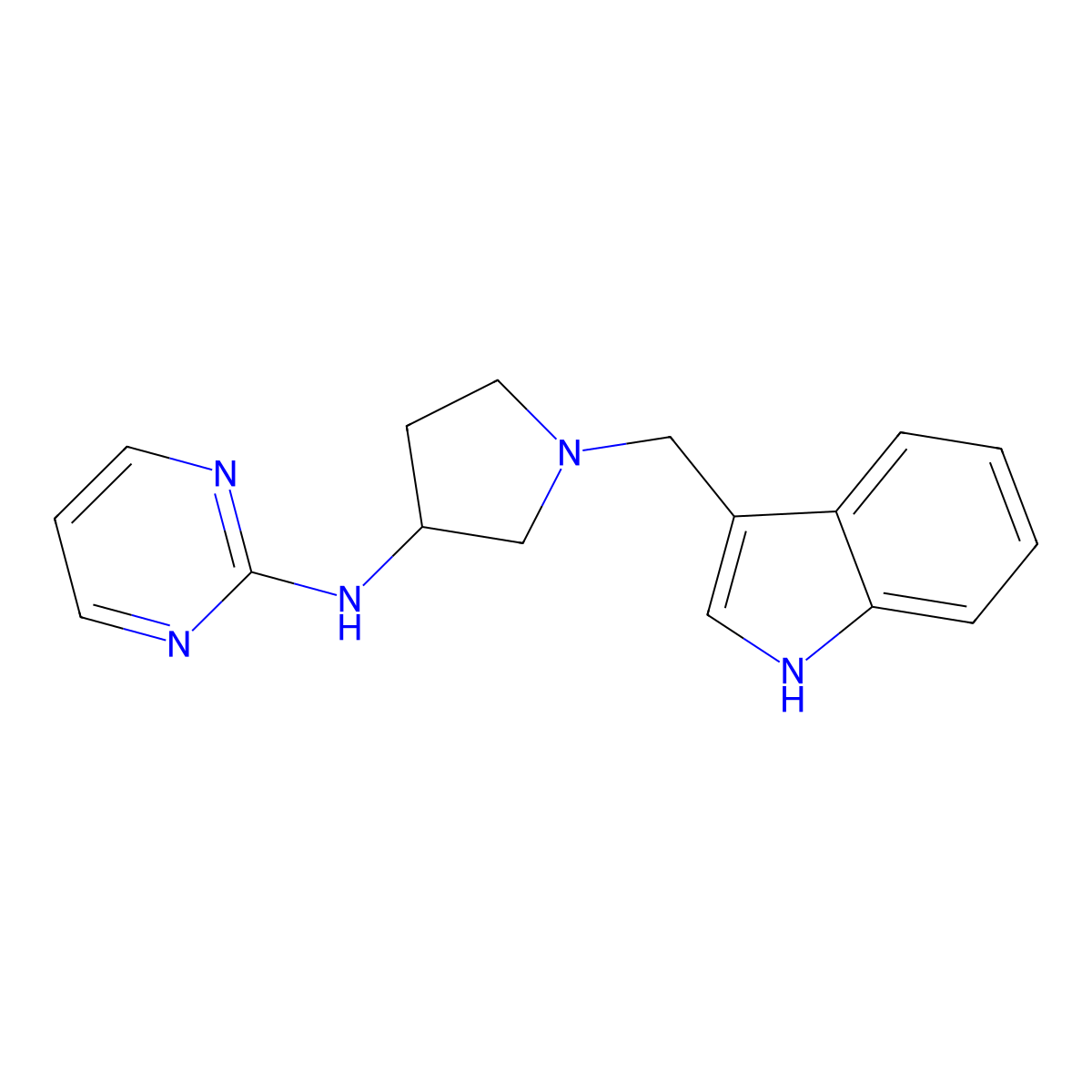 N-{1-[(1H-indol-3-yl)methyl]pyrrolidin-3-yl}pyrimidin-2-amine molecular structure, CAS 3054585-90-6