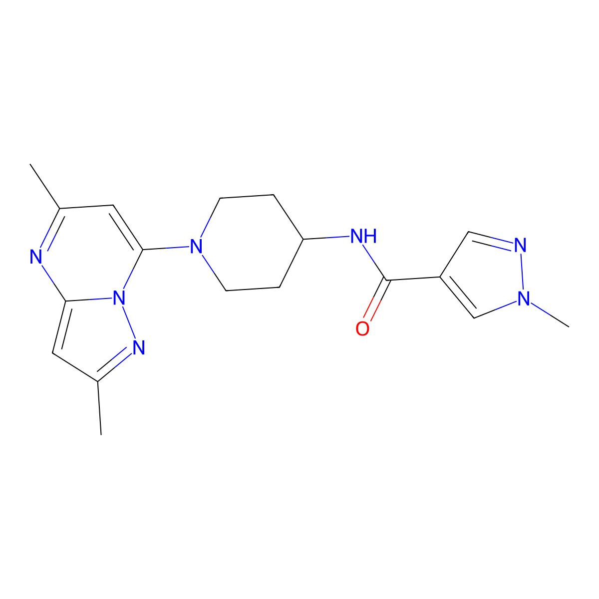 N-(1-{2,5-dimethylpyrazolo[1,5-a]pyrimidin-7-yl}piperidin-4-yl)-1-methyl-1H-pyrazole-4-carboxamide molecular structure, CAS 3054585-92-8