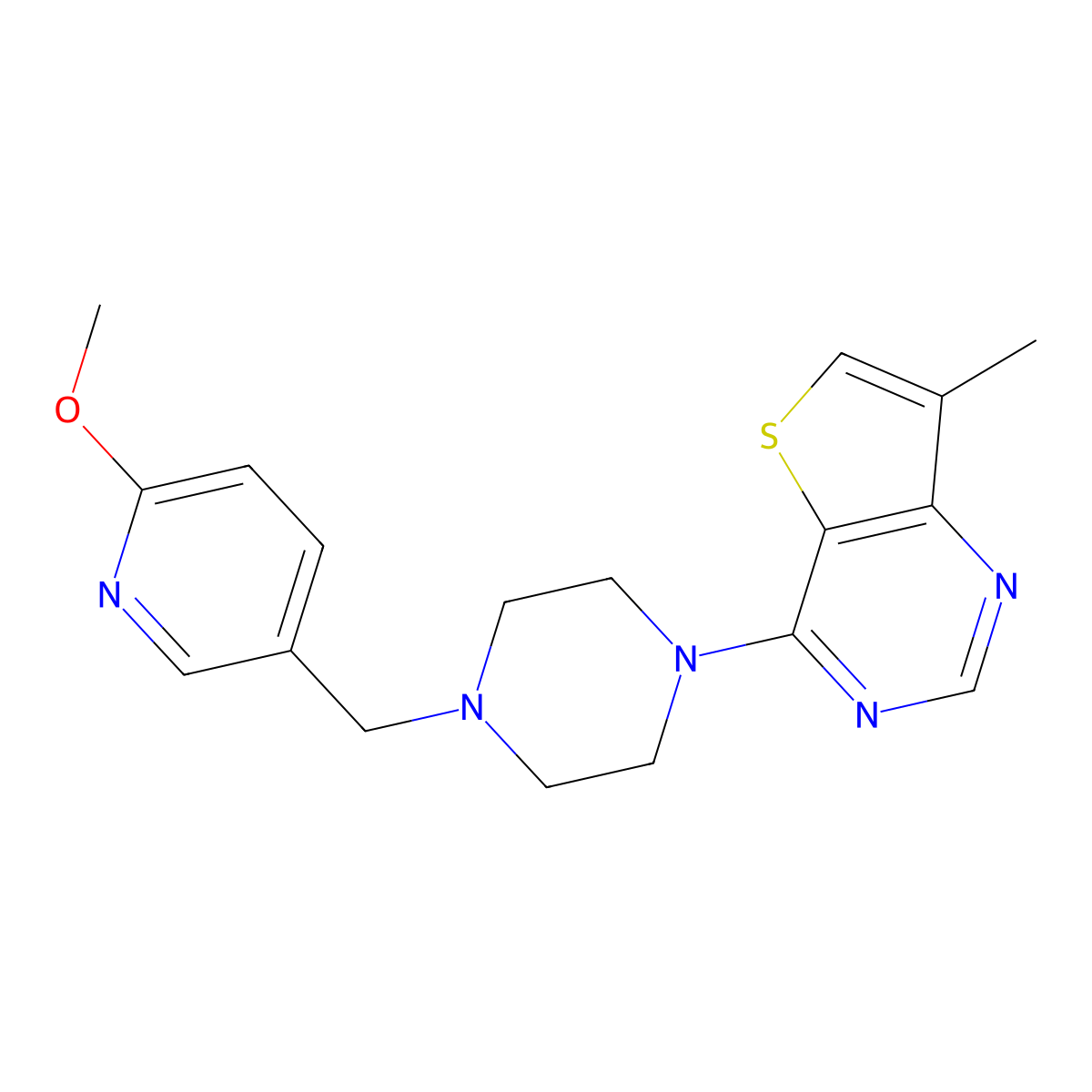 4-[4-[(6-Methoxypyridin-3-yl)methyl]piperazin-1-yl]-7-methylthieno[3,2-d]pyrimidine molecular structure, CAS 3054585-93-9