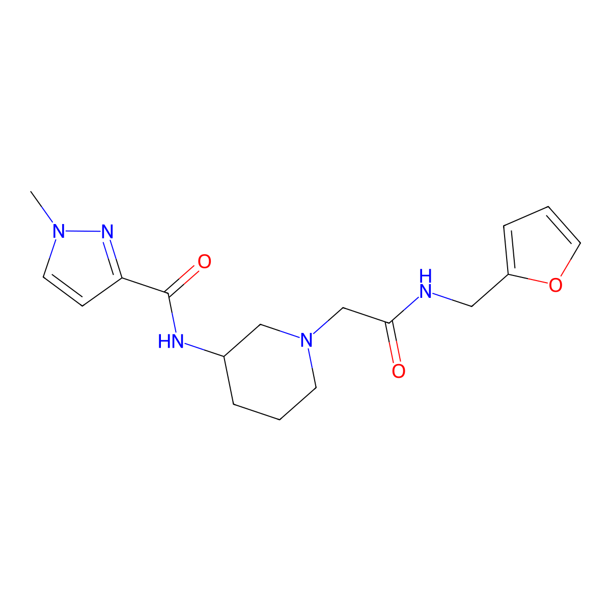 N-[1-({[(furan-2-yl)methyl]carbamoyl}methyl)piperidin-3-yl]-1-methyl-1H-pyrazole-3-carboxamide molecular structure, CAS 3054585-95-1
