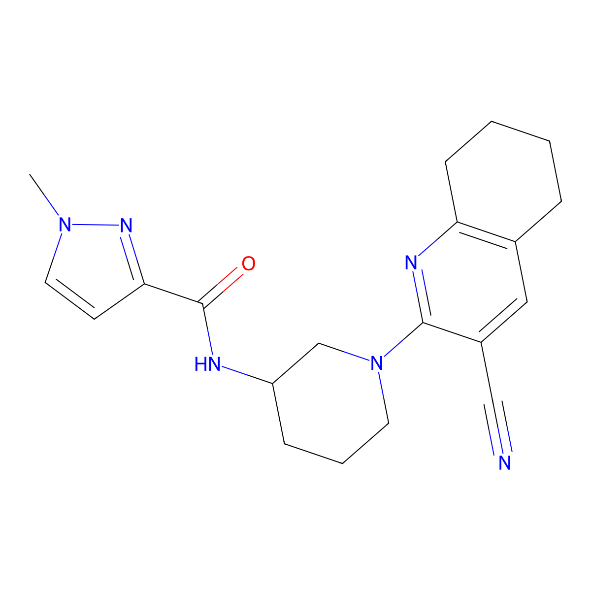 N-[1-(3-cyano-5,6,7,8-tetrahydroquinolin-2-yl)piperidin-3-yl]-1-methyl-1H-pyrazole-3-carboxamide molecular structure, CAS 3054586-01-2