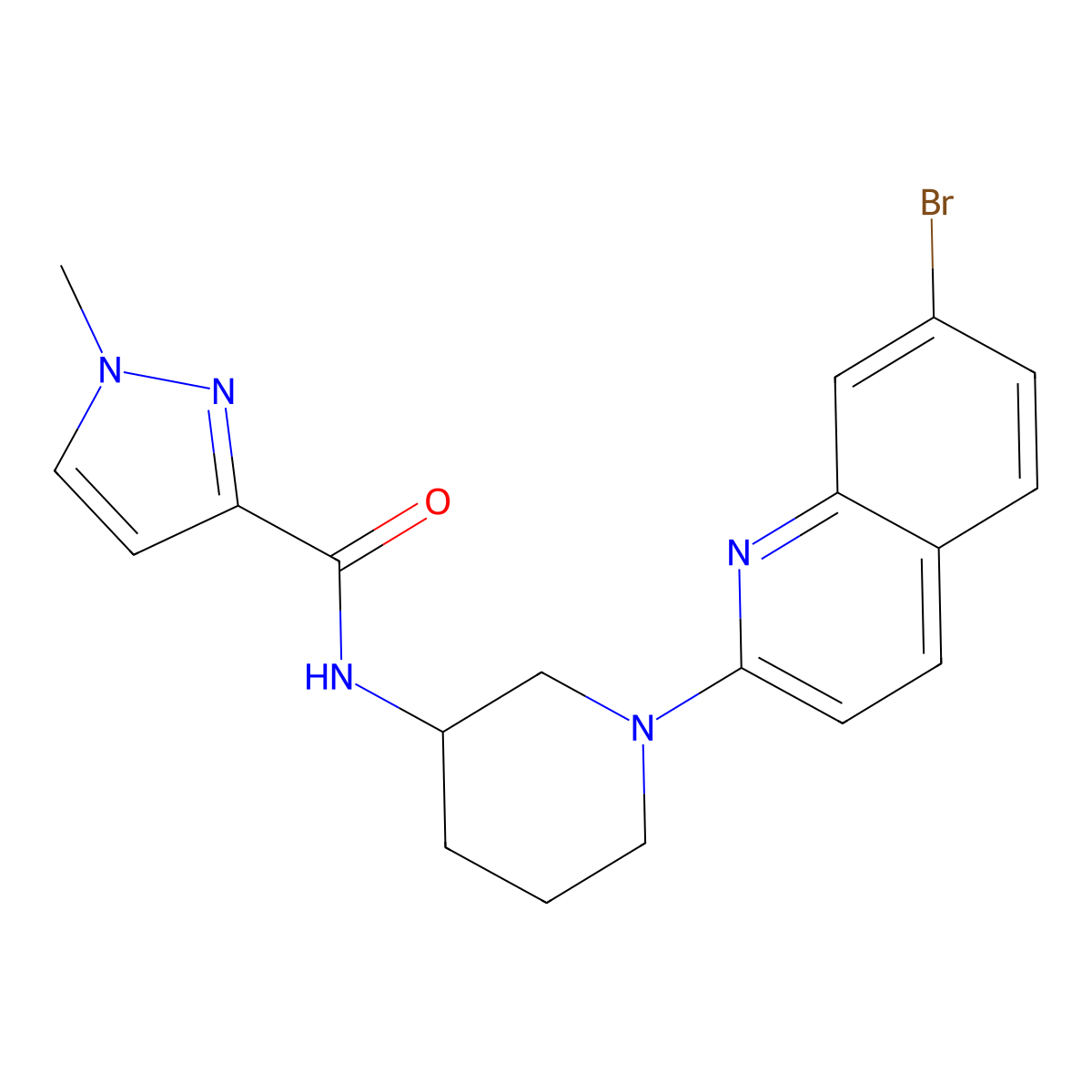 N-[1-(7-bromoquinolin-2-yl)piperidin-3-yl]-1-methyl-1H-pyrazole-3-carboxamide molecular structure, CAS 3054586-06-7