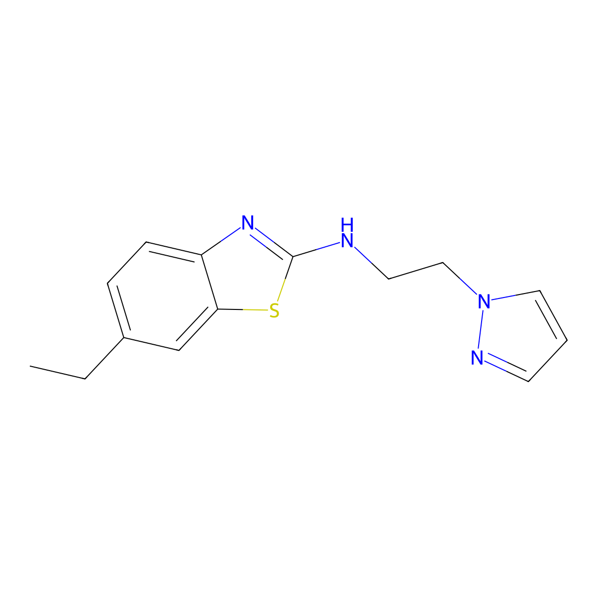 6-ethyl-N-[2-(1H-pyrazol-1-yl)ethyl]-1,3-benzothiazol-2-amine molecular structure, CAS 3054586-14-7
