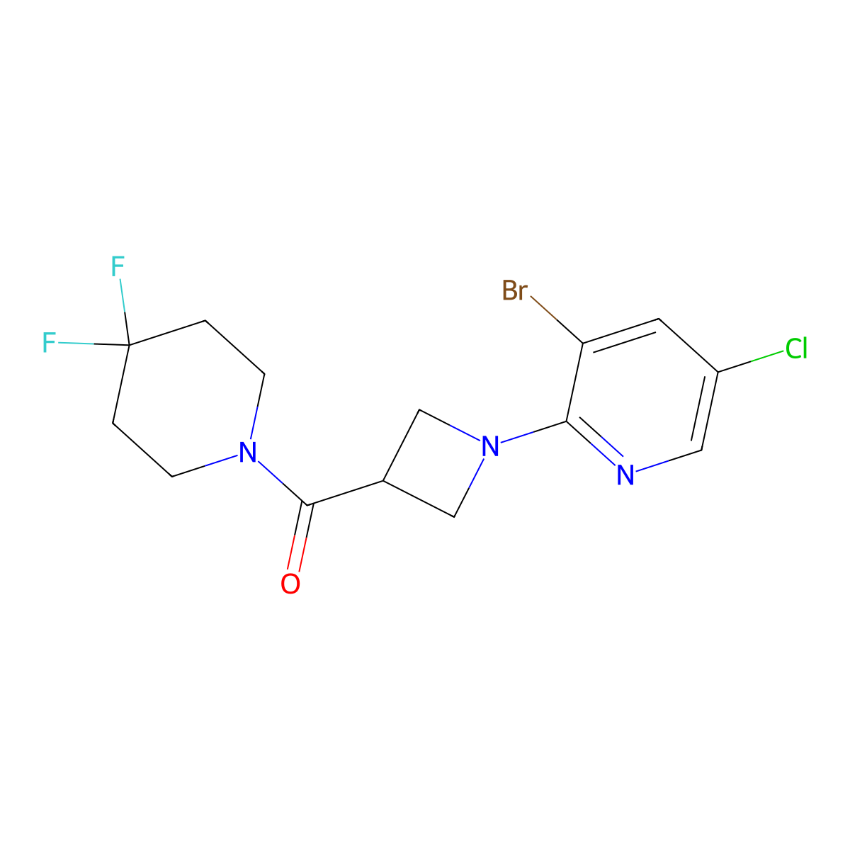 3-Bromo-5-chloro-2-[3-(4,4-difluoropiperidine-1-carbonyl)azetidin-1-yl]pyridine molecular structure, CAS 3054586-15-8