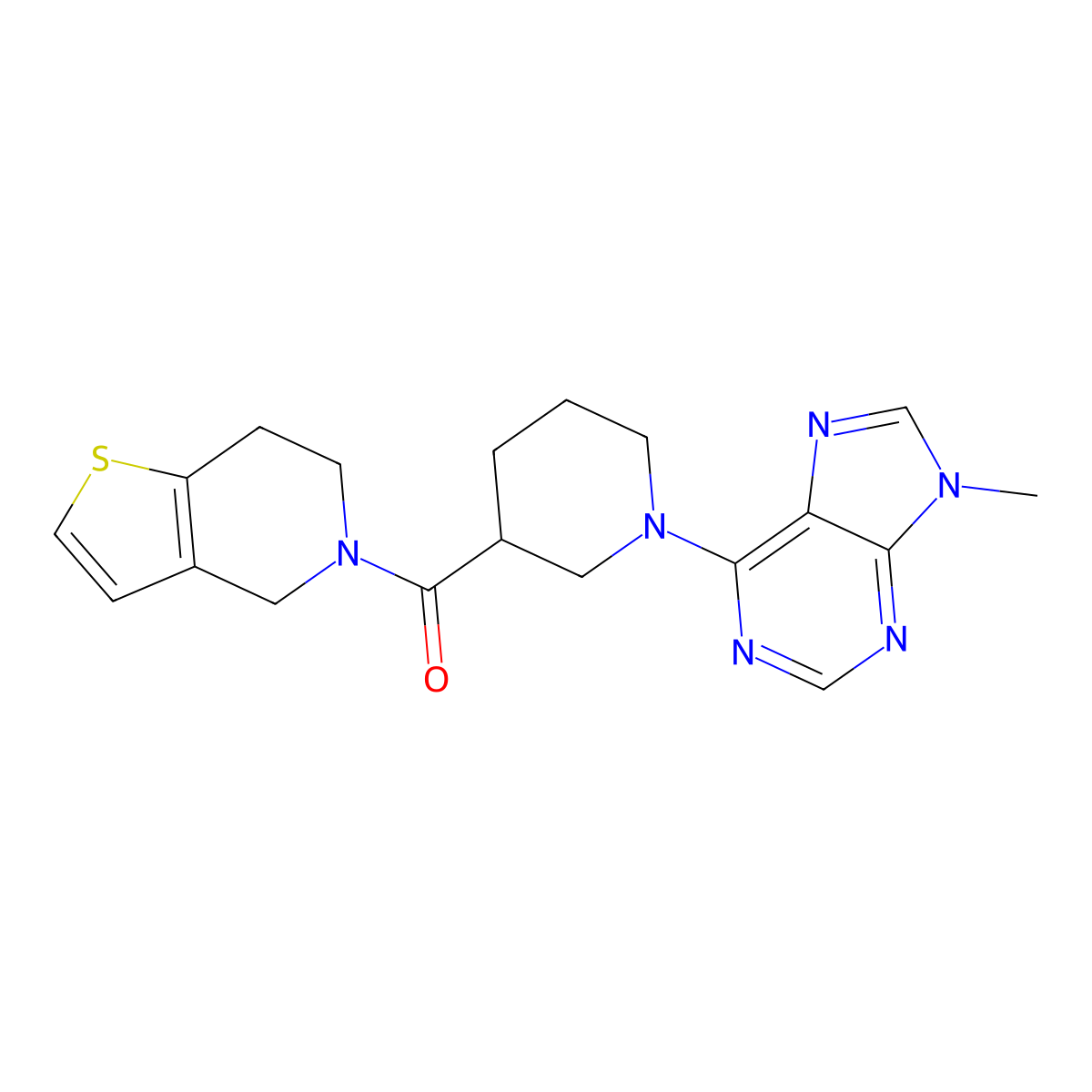 9-methyl-6-(3-{4H,5H,6H,7H-thieno[3,2-c]pyridine-5-carbonyl}piperidin-1-yl)-9H-purine molecular structure, CAS 3054586-16-9