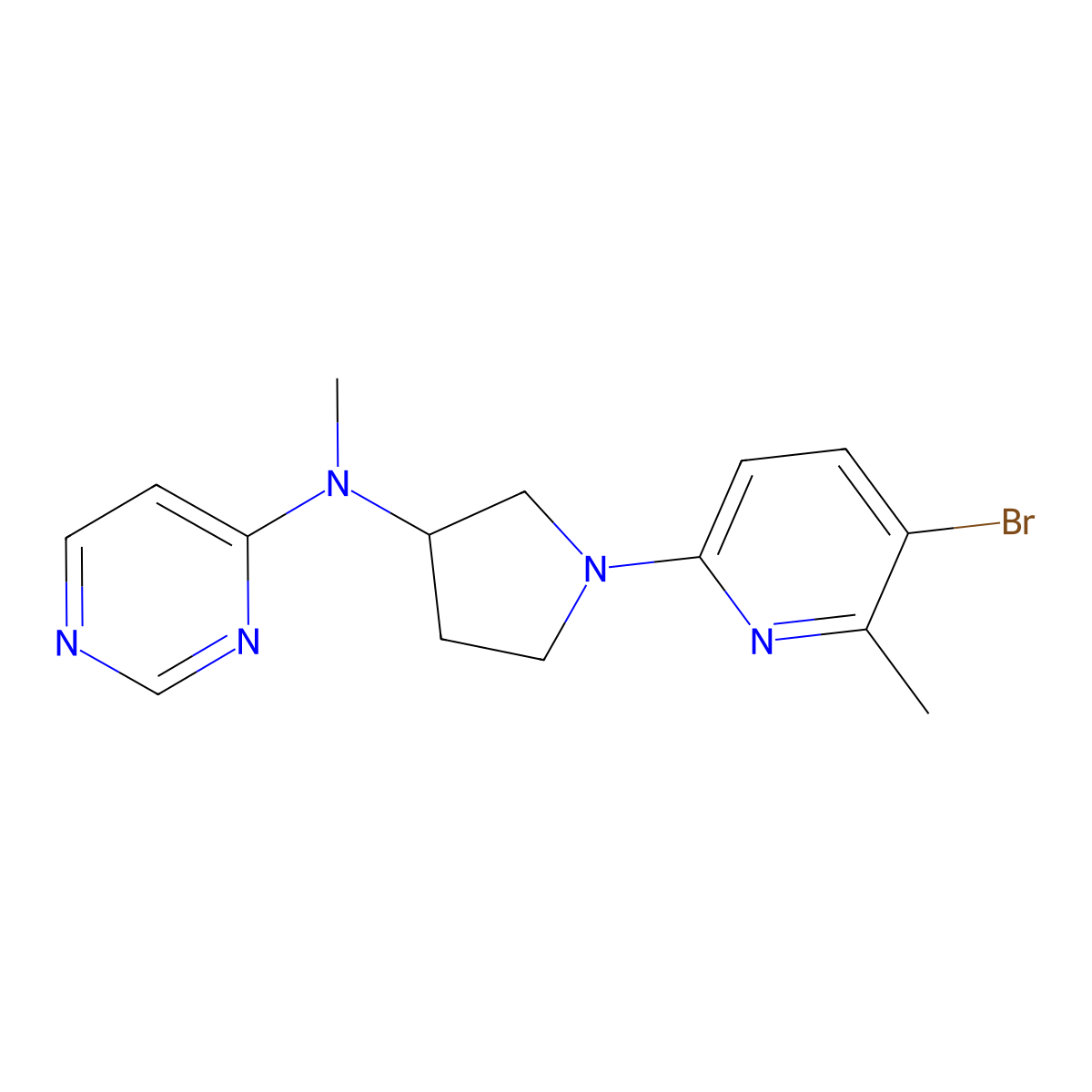 N-[1-(5-bromo-6-methylpyridin-2-yl)pyrrolidin-3-yl]-N-methylpyrimidin-4-amine molecular structure, CAS 3054586-18-1