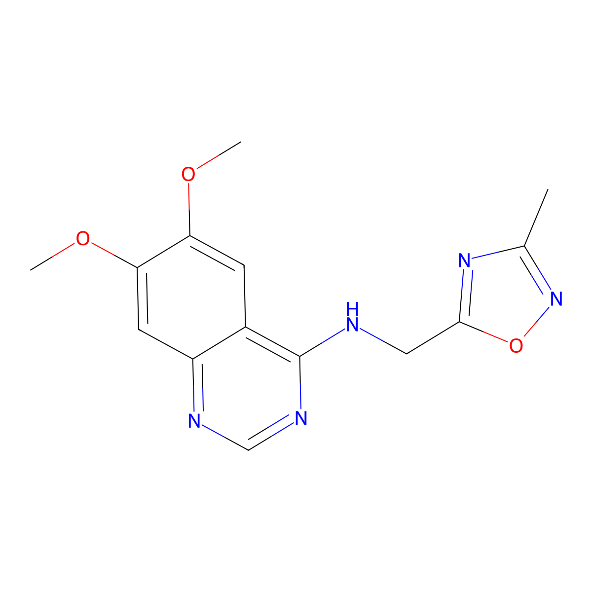 6,7-dimethoxy-N-[(3-methyl-1,2,4-oxadiazol-5-yl)methyl]quinazolin-4-amine molecular structure, CAS 3054586-19-2