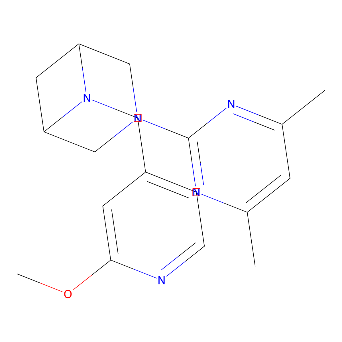 3-(4,6-Dimethylpyrimidin-2-yl)-6-[(2-methoxypyridin-4-yl)methyl]-3,6-diazabicyclo[3.1.1]heptane molecular structure, CAS 3054586-22-7
