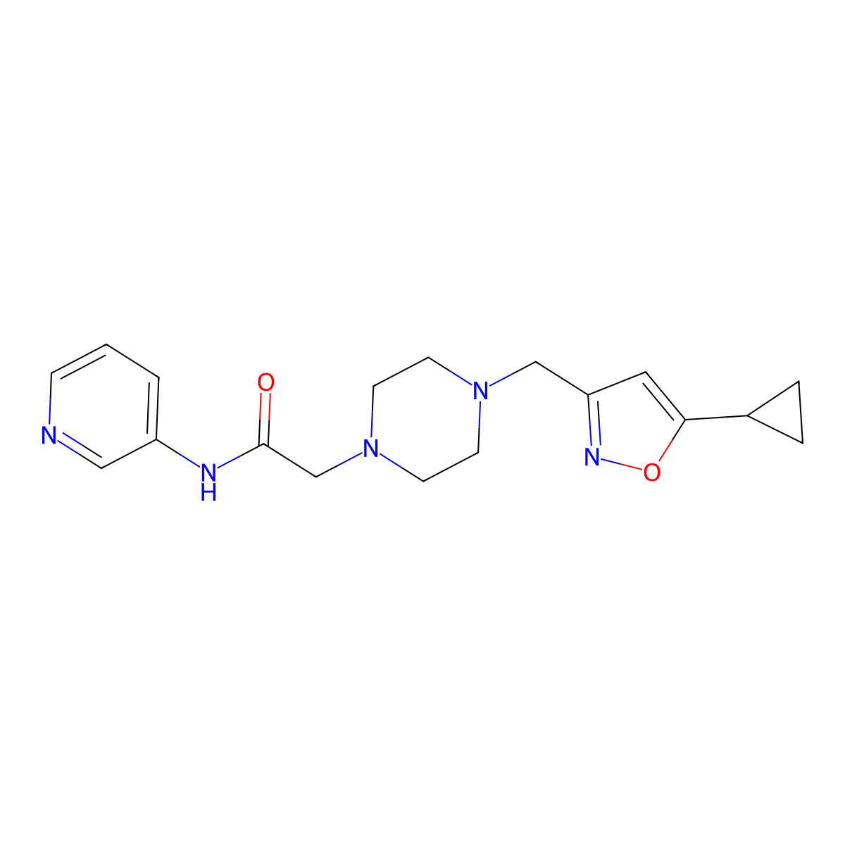 2-{4-[(5-cyclopropyl-1,2-oxazol-3-yl)methyl]piperazin-1-yl}-N-(pyridin-3-yl)acetamide molecular structure, CAS 3054586-24-9
