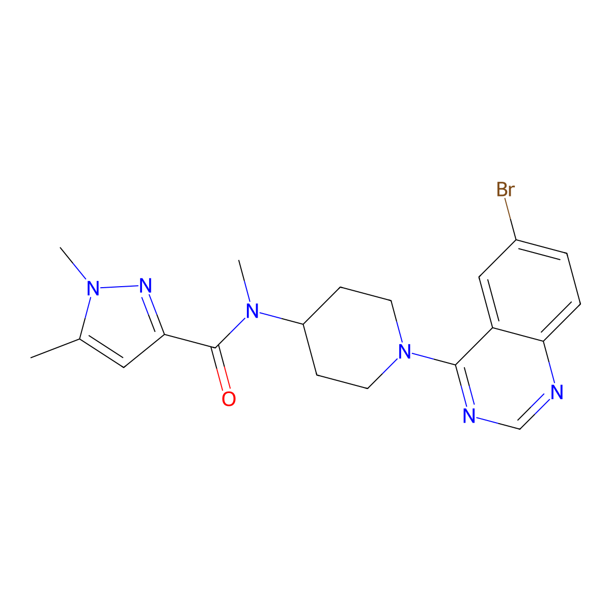 N-[1-(6-bromoquinazolin-4-yl)piperidin-4-yl]-N,1,5-trimethyl-1H-pyrazole-3-carboxamide molecular structure, CAS 3054586-25-0