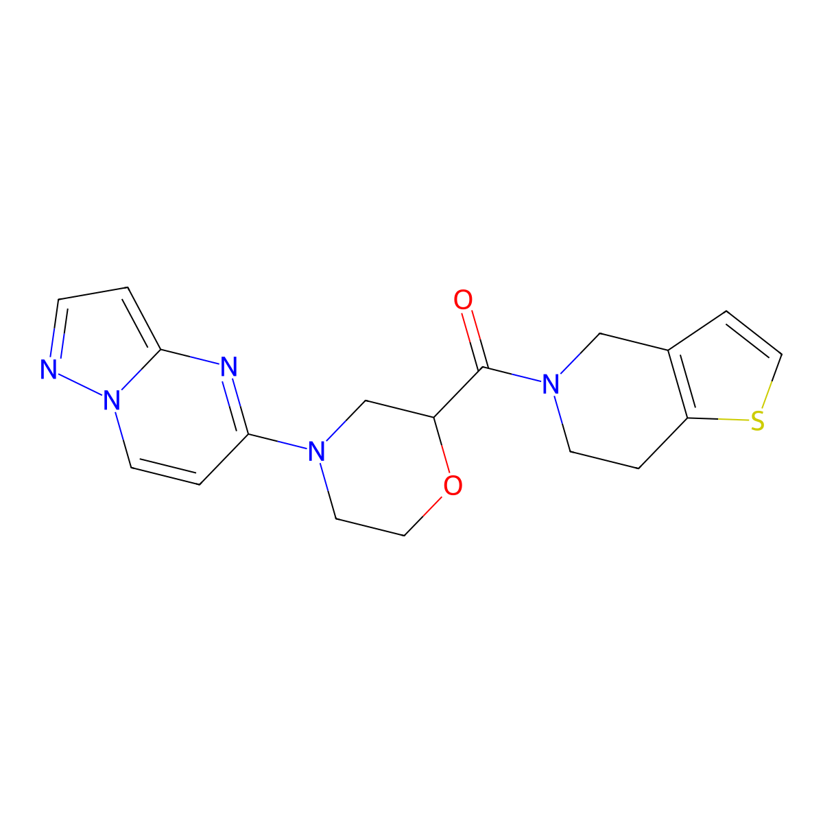 4-{pyrazolo[1,5-a]pyrimidin-5-yl}-2-{4H,5H,6H,7H-thieno[3,2-c]pyridine-5-carbonyl}morpholine molecular structure, CAS 3054586-31-8