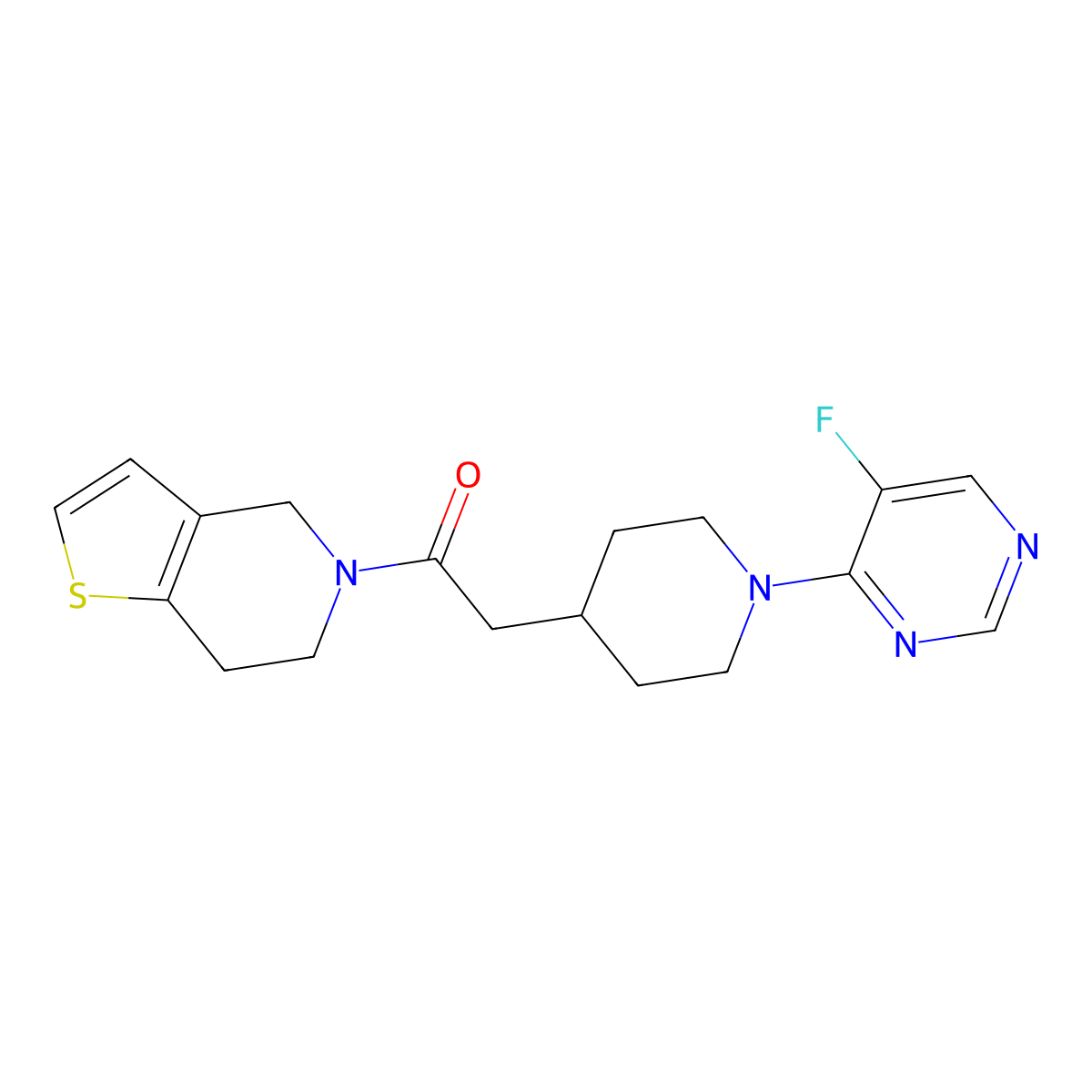 2-[1-(5-fluoropyrimidin-4-yl)piperidin-4-yl]-1-{4H,5H,6H,7H-thieno[3,2-c]pyridin-5-yl}ethan-1-one molecular structure, CAS 3054586-32-9