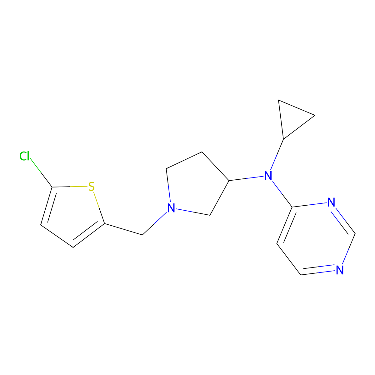 N-{1-[(5-chlorothiophen-2-yl)methyl]pyrrolidin-3-yl}-N-cyclopropylpyrimidin-4-amine molecular structure, CAS 3054586-33-0